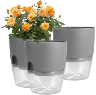 SURFOU Kräutertopf Blumentopf Selbstbewässerungstopf Pflanzentopf küche 3er-set Plantpot (Mit Wasserreservoir mit Bewässerungsseil sorgt, Wasserstandsanzeige, Robuster Kunststoff, hitze- und kälteresistent, Kräutertopf für Zimmerpflanzen, Blumen und Kr...