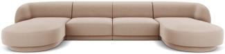 Micadoni 5-Sitzer Samtstoff Panorama Sofa Miley | Bezug Cappuccino | Beinfarbe Black Plastic