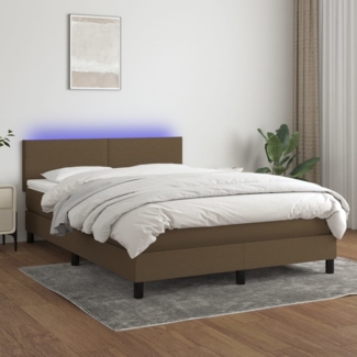 vidaXL Boxspringbett mit Matratze & LED Dunkelbraun 140x190 cm Stoff, Härtegrad: H2 [3132992]