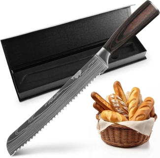 RWEUOQ Brotmesser Gezahntes Brotmesser aus hochwertigem, rostfreiem Stahl, extra scharfe Messerklinge mit ergonomischem Pakkaholzgriff