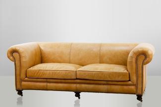 Chesterfield Luxus Echt Leder Sofa 2.5 Seater Vintage Leder von Casa Padrino Old Saddle Sand