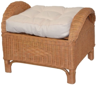 Rattanhocker, Fußhocker, handgeflochten, mit Kissenauflage, honigfarben