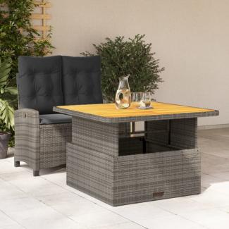 vidaXL 2-tlg. Garten-Essgruppe mit Kissen Grau Poly Rattan