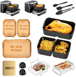 SURFOU Backform Airfryer Zubehör Backpapier für Ninja AF500EU Heißluftfritteuse 17St, (17-tlg Airfryer Zubehör set mit 10,4L, 5,2L Silikonformen, Grillgestelle, Spieß Rack, Zange, Spatel, Ölbürste, Handschuhe und backpapier, für Ninja Foodi AF500EU& AF...