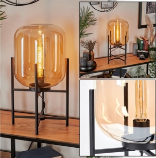 hofstein Tischleuchte Tischlampe aus Metall/Glas in Schwarz/Bernsteinfarben, ohne Leuchtmittel, Nachttischlampe, Glasschrim Ø25cmr, 1xE27, ohne Leuchtmittel