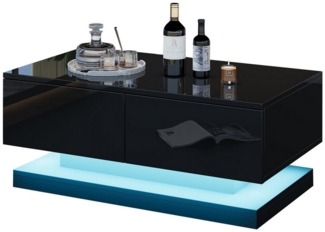 OKWISH Couchtisch Hochglanz-Sofatisch (Satztisch, Wohnzimmertisch, Beistelltisch, 1-St, mit 2 Schubladen), mit LED-Beleuchtung, gesteuert über eine mobile App