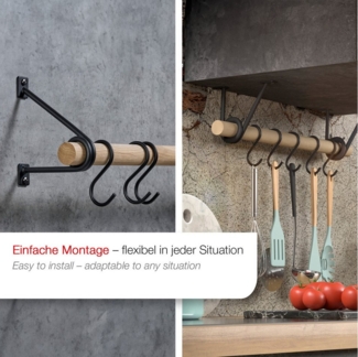 SO-TECH® Wandgarderobe 120x150 mm mit Ø 30 mm Kleiderstange aus Holz (Spar-Set, 1 St), Schwarz lackiert mit 50 cm Garderobenstange aus Eiche