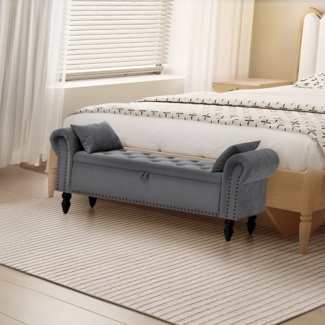 TLGREEN Bettbank Sitzbank mit Stauraum,133 x 53 x 46 cm Polsterbank, (Umdrehen Mit Booster-Gasstange, Bettende mit Deckel, Fußstütze mit stabilen Holzbeinen, Bis 168kg), Sofabank fur Flur, Esszimmer, Schlafzimmer, Wohnzimmer