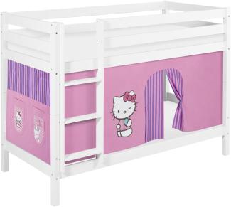 Lilokids 'Jelle' Etagenbett 90 x 190 cm, Hello Kitty Lila, Kiefer massiv, mit Vorhang und Lattenroste