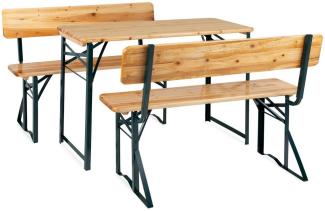 Stagecaptain 'Hirschgarten' Bierzeltgarnitur mit Lehne, Holz, 119 x 44,5 x 75,5 cm, 2x Bank, 1x Tisch, Natur