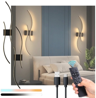 Jibenhome LED Spiegelleuchte Gebogene LED-Wandleuchte Akku, Moderne Schwarz Wandlampe, Fernbedienung, Fernbedienung,3000-6000K, LED fest integriert, 3 Farbtemperaturen, Dimmbar, Timer, Innenbereich