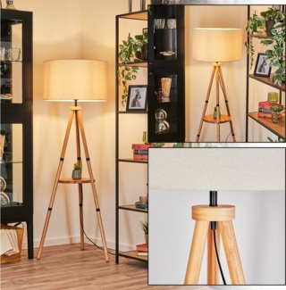 hofstein Stehlampe Stehlampe aus Holz/Metall im modernen Boho-Design mit Fußschalter, Stehleuchte mit Ablagefläche u. Schirm aus Stoff, Ø 50 cm, 153 cm, E27