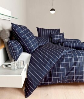 Janine Mako Satin Bettwäsche 2 teilig Bettbezug 155x220 cm Kopfkissenbezug 80x80 cm Modernclassic 39025-12 nachtschattenblau
