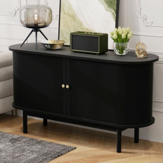 Flieks Sideboard mit Rattan-Schiebetüren (1 St, B138/T43/H75 cm), Aufbewahrungsschrank Wohnzimmerschrank Kommode, Kiefernholzbeinen