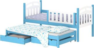 WNM Group Kinderbett mit Rausfallschutz und Lattenrost Suzie - aus Massivholz - 180x80/170x80 cm - Blau