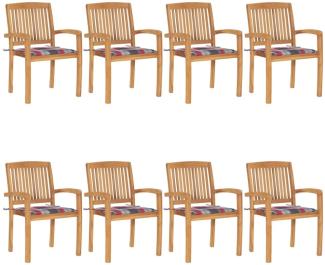 vidaXL Stapelbare Gartenstühle mit Kissen 8 Stk. Massivholz Teak