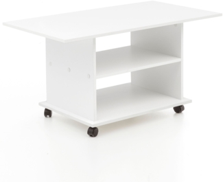 Design Couchtisch WL5.738 95 x 51 x 54,5 cm Weiß Drehbar mit Rollen, Wohnzimmertisch Coffee Table, Sofatisch Loungetisch Holz, Kaffeetisch mit Stauraum