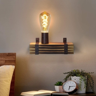 ZMH Vintage Wandleuchte E27 Holz Retro Wandlampe 23CM Wandspot im Industrial Design mit E27 Fassung max. 60Watt für Flur Wohnzimmer Schlafzimmer Esszimmer Bar, Ohne Leuchtmittel