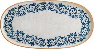 2x Servierplatten Speiseteller Porzellan Geschirr oval Weiß Blau Braun Bonna Viento Hygge 34x17,5cm mediterran