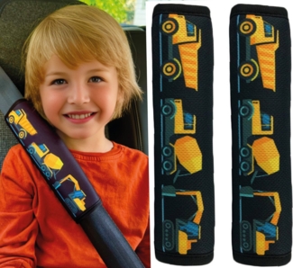 HECKBO Schlafkissen 1x oder 2x HECKBO Kinder Auto Gurtpolster Gurtschutz mit Baufahrzeuge Motiv - Sicherheitsgurt Polster für Kinder und Babys- Ideal für jeden Gurt Autositzerhöhungen Kinder Fahrradanhänger Flugzeug