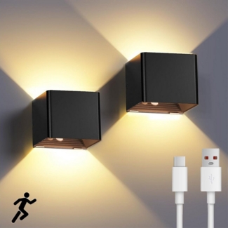 oyajia LED Wandleuchte 2 Stück Kabellose Wandlampe mit Bewegungsmelder, Akku Wandleucht Innen, LED fest integriert, Warmweiß, Up- und Downlights LED-Wandleuchte für Wohnzimmer Schlafzimmer Flur