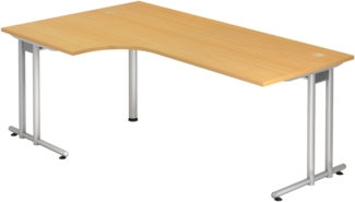 bümö Eckschreibtisch groß, N-Serie 200x120 cm, Tischplatte aus Holz in Buche, Gestell aus Metall - Schreibtisch L Form, großer Tisch für's Büro, Computertisch, Bürotisch, NS-82-6-S