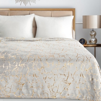 Wohndecke MARMOR, Eurofirany, 150x200 goldenes Marmor-Muster, silber, creme, schwarz, weiß
