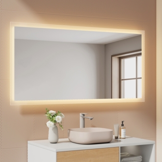 EMKE LED Badspiegel mit Beleuchtung 120x60cm Warmweiß Licht Badezimmerspiegel Wandschalter (nicht enthalten)