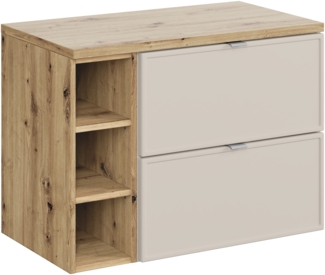 Badmöbel-Set 80 cm mit Tischplatte (46x80cm), Kaschmir matt,Eiche Artisan
