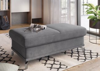 CAVADORE Sofahocker Capri / Beistellhocker gepolstert fürs Wohnzimmer/ Passend zum Ecksofa Capri mit XL-Longchair / 133 x 47 x 72 cm / Mikrofaser: Grau