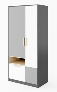 Kleiderschrank "Pok" Drehtürenschrank 90cm graphit grau weiß Buche Ibsen 2-türig
