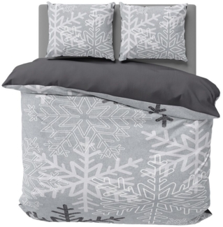 One Home Bettwäsche Winter Snowflakes, Biber, 3 teilig, Kristalle und Schneeflocken, kuschelig flauschig warm weich Baumwolle