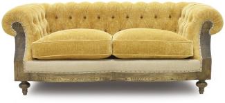 Casa Padrino Luxus Chesterfield Sofa Gelb / Beige / Braun 215 x 100 x H. 72 cm - Wohnzimmer Sofa - Hotel Sofa - Wohnzimmer Möbel - Chesterfield Möbel - Luxus Möbel - Luxus Einrichtung