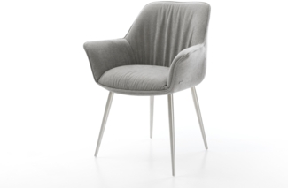 Esszimmerstuhl Keila-Flex mit Armlehnen Strukturstoff Soft Grau 4-Fuß konisch Edelstahl