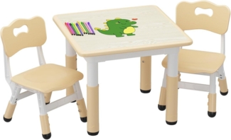 GarveeMore Kindersitzgruppe mit 2 Stühlen und Graffiti-Schreibtischplatte,höhenverstellbares, 3-tlg Kindertisch,für Kleinkinder Zum Zeichnen,Lesen,Kunsthandwerk