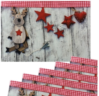 matches21 HOME & HOBBY Platzset Tischsets Platzsets Stoff CLOTH Rentier Sterne Holzbrett, (6-St)