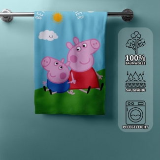 Jerry Fabrics Handtücher Peppa Pig Wutz Duschtuch Badetuch Strandtuch Velourstuch 70 x 140cm, (1 Duschtuch, 1-St), Langlebig