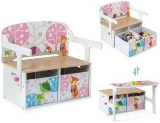 COSTWAY Truhenbank, 3 in 1 Kinder Bank, Sitzgruppe mit Aufbewahrung