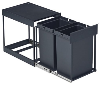 SONGMICS Mülleimer küche, Mülltrennsystem für Unterschrank, 2 x 20 L, Abfalleimer 2 Fächer, ausziehbar, Stahlrahmen, ABS-Deckel, grau