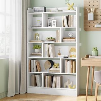 Bücherregal, Bücherschrank, mit 6 Fächern, Aufbewahrungsregal, Standregal, für Wohnzimmer, Büro, Schlafzimmer, 24 x 100 x 170 cm, Weiß