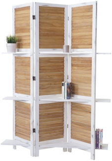 Paravent T752, Trennwand Raumteiler mit Regalböden 170x125 cm, Shabby Look ~ weiß/braun