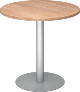 bümö Besprechungstisch, Esstisch klein, Tisch rund 80 cm - kleiner Esstisch Nussbaum, Rundtisch Esstisch 2 Personen mit Holz-Platte, Säule aus Metall in silber, Konferenztisch, Bistrotisch, STF08-N-S