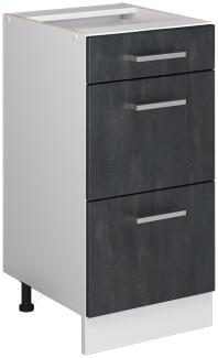 Vicco Schubladenunterschrank R-Line Schwarz Beton Weiß 40 cm mit Arbeitsplatte Eiche