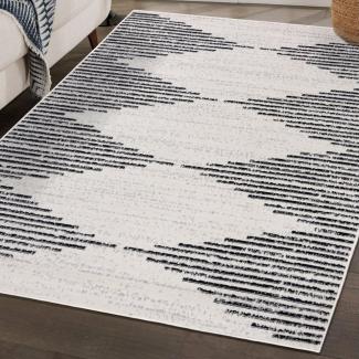 Mazovia Designteppich Modern Teppich Geometrisch Creme Schwarz - Weich, Pflegeleich, 120 x 170 cm, Geeignet für Fußbodenheizung, Höhe 7 mm, Kurzflor