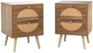 COSTWAY Nachttisch (2-St), Rattan, mit 2 Schubladen, 40 x 40 x 56 cm