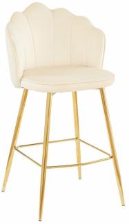 Barhocker Beige 2er Set 52 x 54 cm Samt Muscheldesign mit Metallgestell Gold