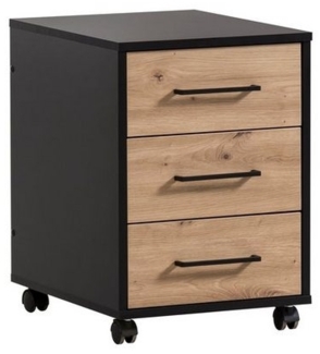 MÖBELPARTNER Rollcontainer Raven, HxBxT 57x40x50cm, 3 Schubladen, Eiche/Schwarz