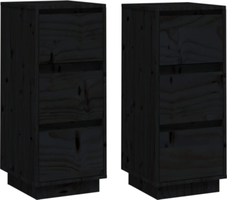 vidaXL Sideboards 2 Stk. Schwarz 32x34x75 cm Massivholz Kiefer 813374