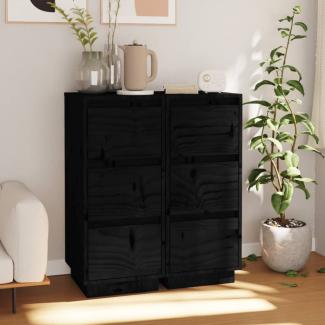 vidaXL Sideboards 2 Stk. Schwarz 32x34x75 cm Massivholz Kiefer 813374