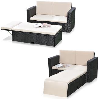 Gartensofa Fußbank Lounge Polyrattan Outdoormöbel Garnitur Couchset schwarz